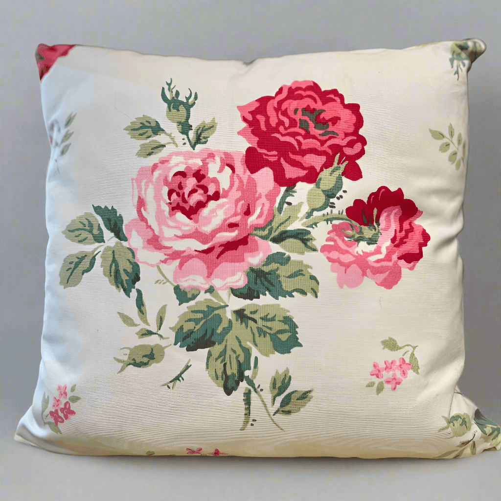 Sew Chic - Cath Kidston Rose Cushion Cover - Red Velvet Back - Sew Chic Interiors