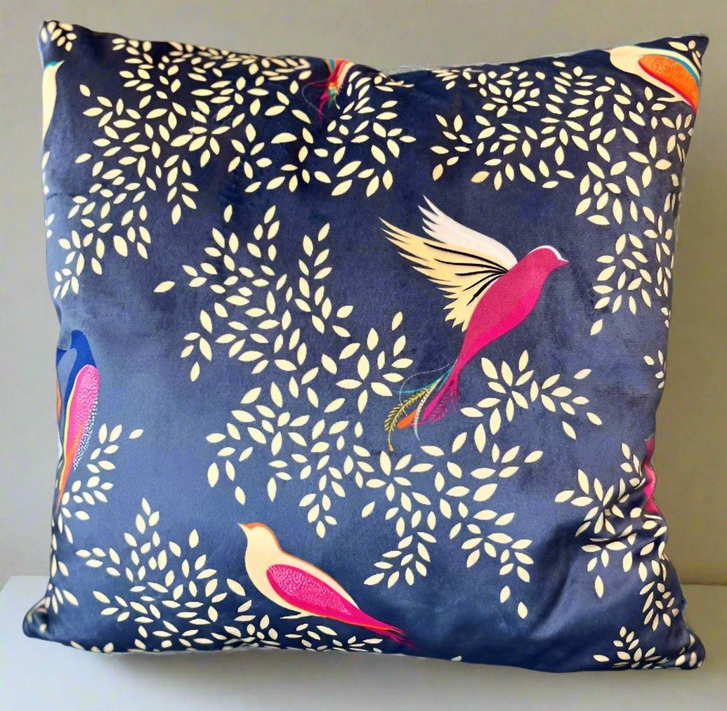 Sew Chic - Sarah Miller Hummingbird Deep Navy Velvet Cushion Cover - Petal Velvet Back - Sew Chic Interiors