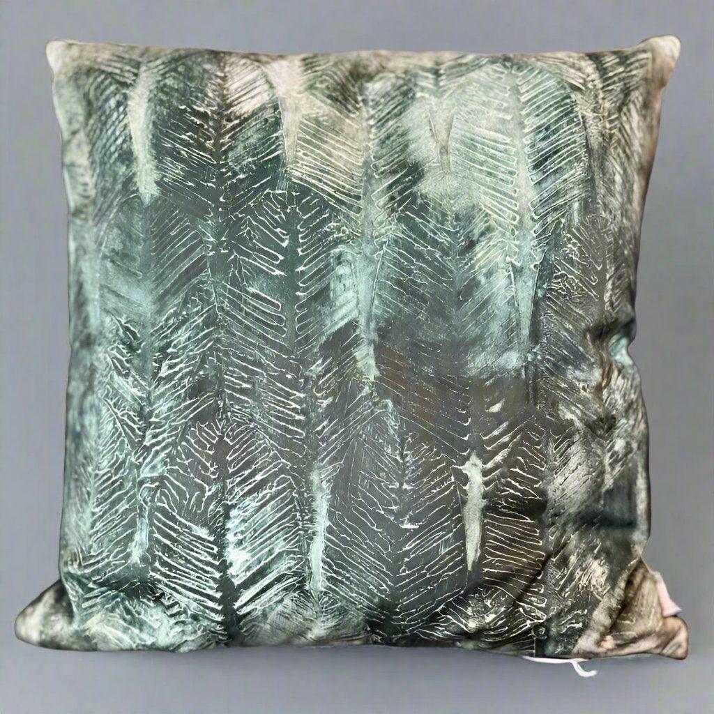 Sew Chic - Warwick Fabrics Lacondon Verdigris Cushion Cover - Hunter Velvet Back - Sew Chic Interiors