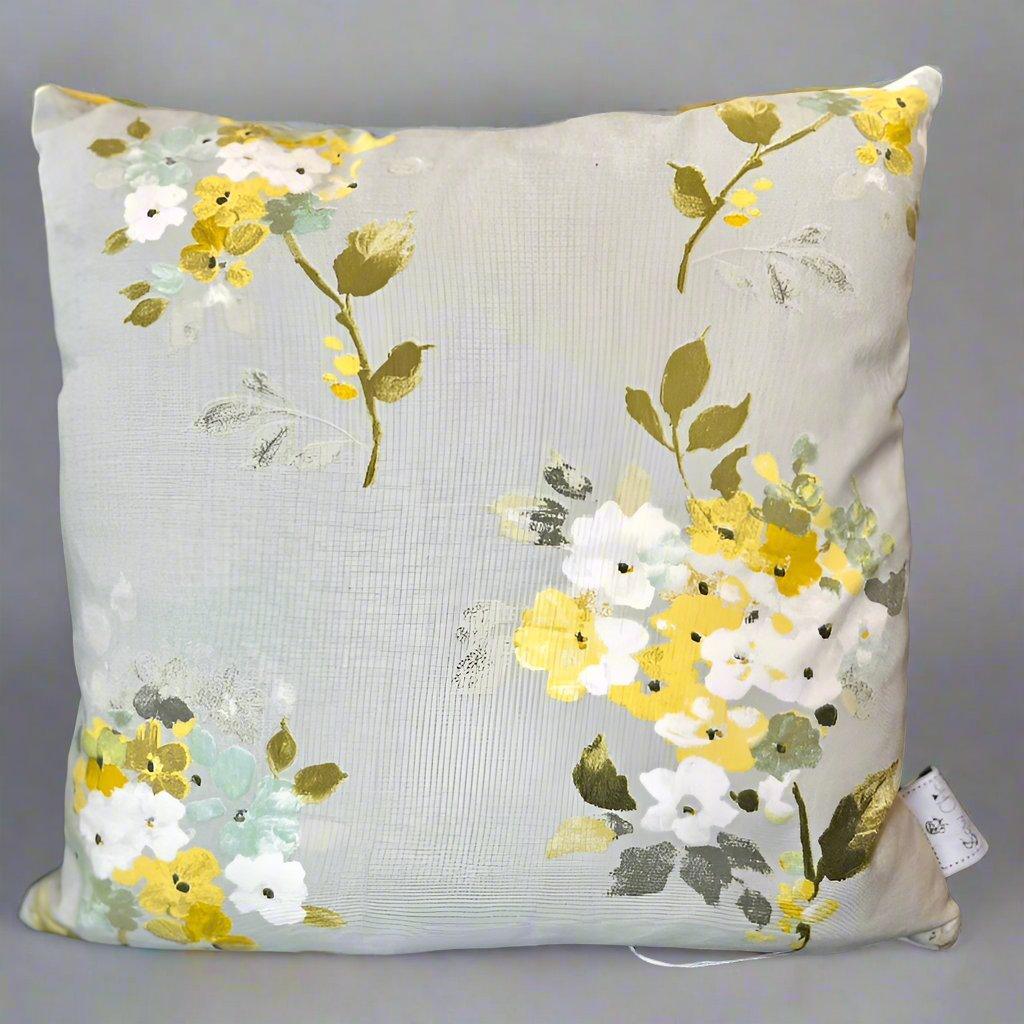 Sew Chic - PT Fabrics Yellow Flowers on Silver Grey Cushion Cover - Dafoldil Velvet Back - Sew Chic Interiors