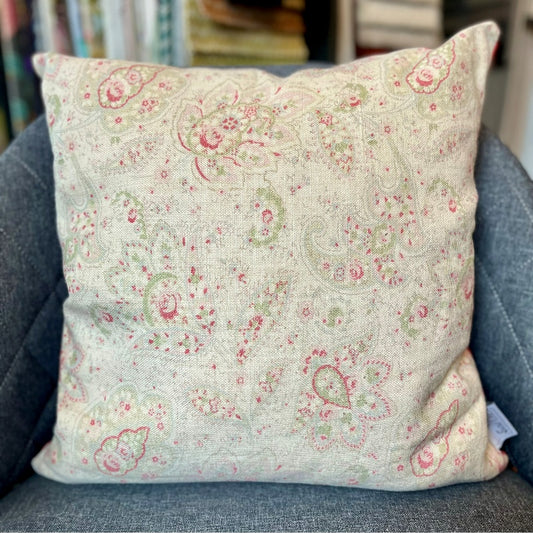 Sew Chic - Peony & Sage Sky & Pink on Herringbone Cushion Cover